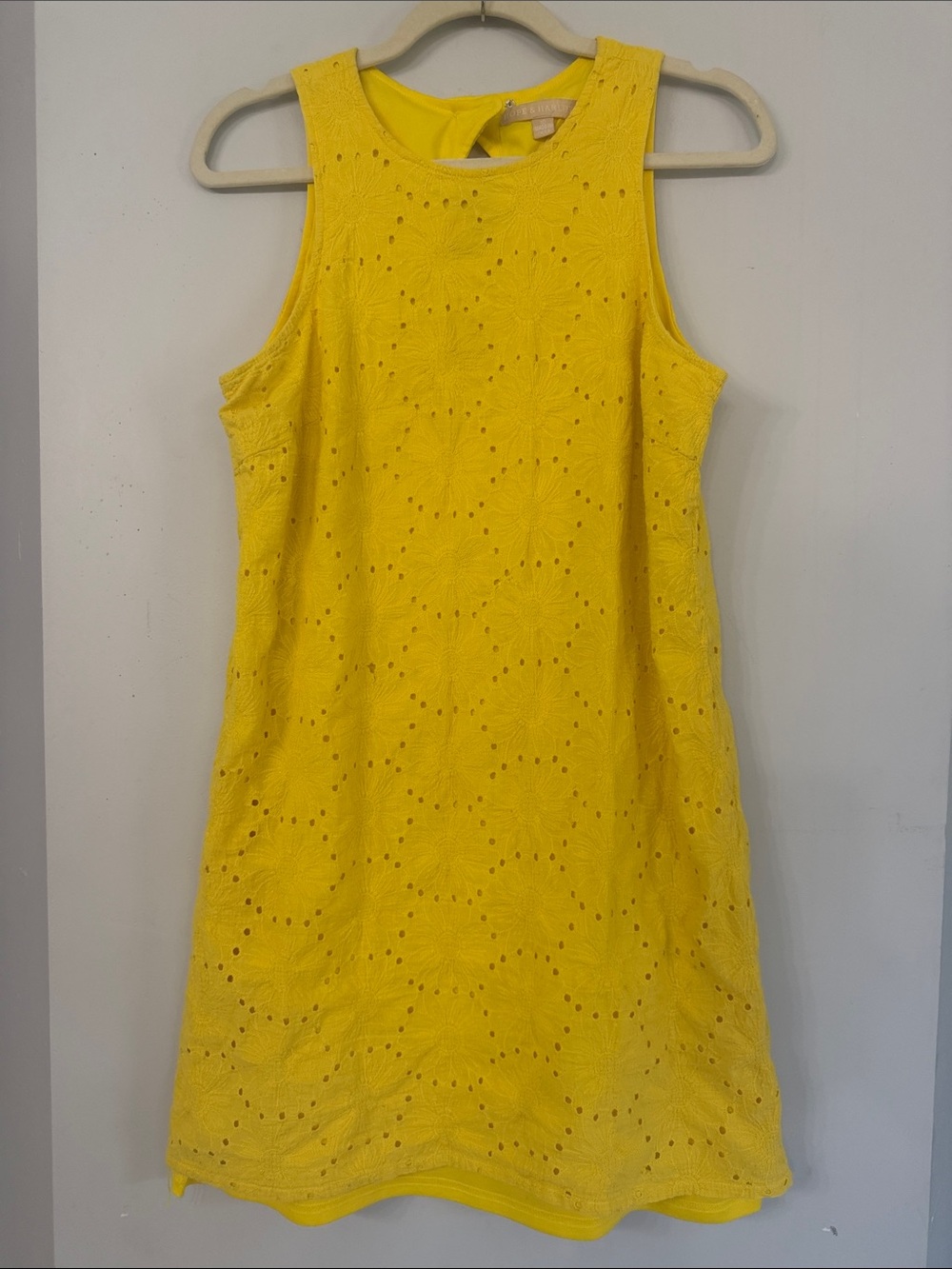 Hope & Harlow Women’s 10 Yellow Sleeveless Eyelet Lined Midi Dress